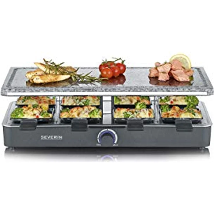 SEVERIN - Raclette-Grill con piedra natural, parrilla eléctrica de sobremesa, raclette para 8 personas, plástico/acero inoxidable. Negro RG 2378 – Bild 4