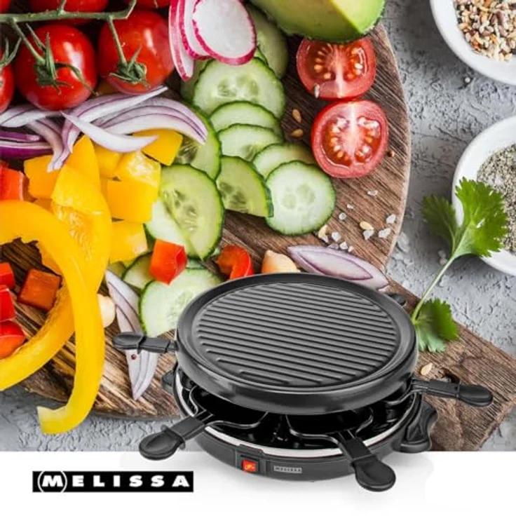 Melissa 16300032 Raclette Schwarz, 800 Watt Gourmet-Set für bis zu 6 Personen mit abnehmbarer Grillplatte 29 cm – Bild 2