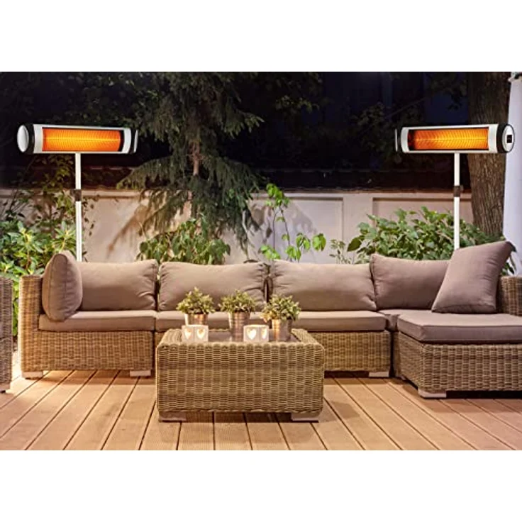 Monzana Infrarot Heizstrahler MZH2500 Stativ 110-175cm 2500W 3 Stufen 24h Timer Fernbedienung Wärmestrahler Standheizer Teleskopständer Silber – Bild 2