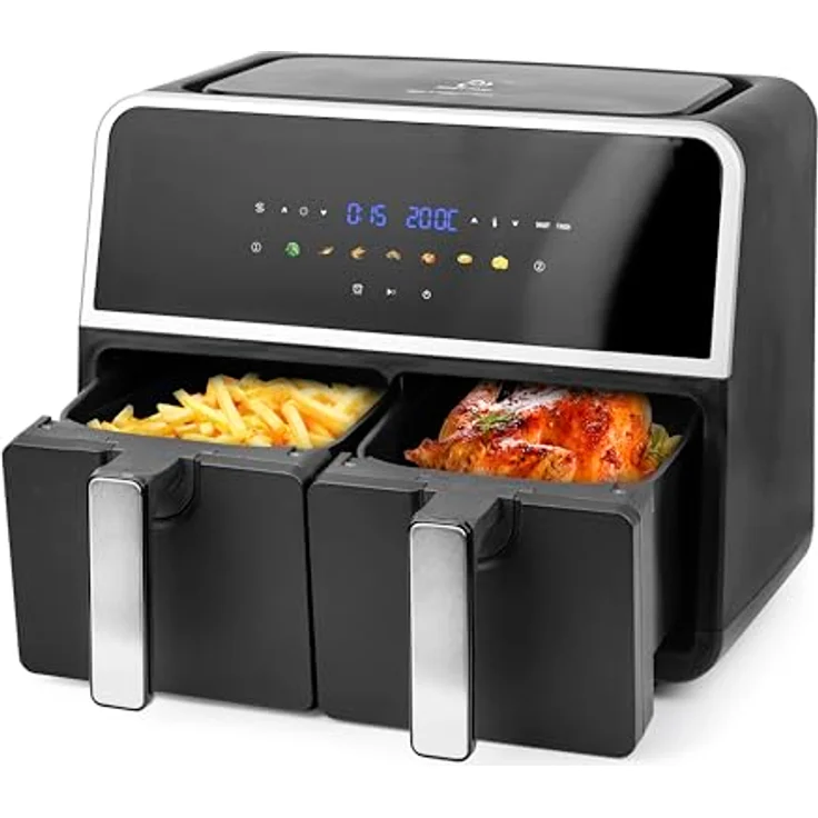 Emerio Doppel-Heißluftfritteuse AF-132833, 2x 4,5 L, 1700 W, schwarz, Dual-Zone mit Sync-Finish-Funktion – Bild 2