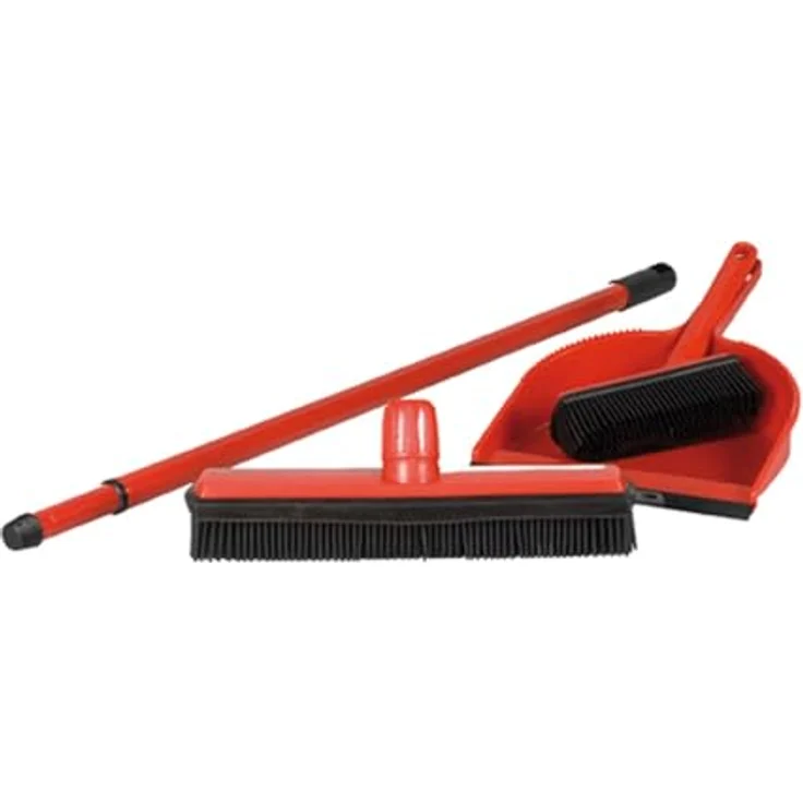 BawiTec Gummibesen Set, 3-teilig mit Teleskopstiel (80-140cm), ideal für Tierhaare und Flusen auf glatten Böden, inkl. Handfeger und Kehrschaufel, hergestellt in Deutschland – Bild 4
