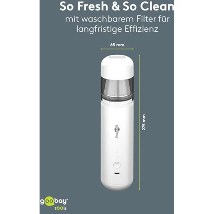 Goobay Tools Mini-Staubsauger Advanced, 6000mAh akkubetriebener Handstaubsauger, beutellos, USB-C, 80W, weiß – Bild 7