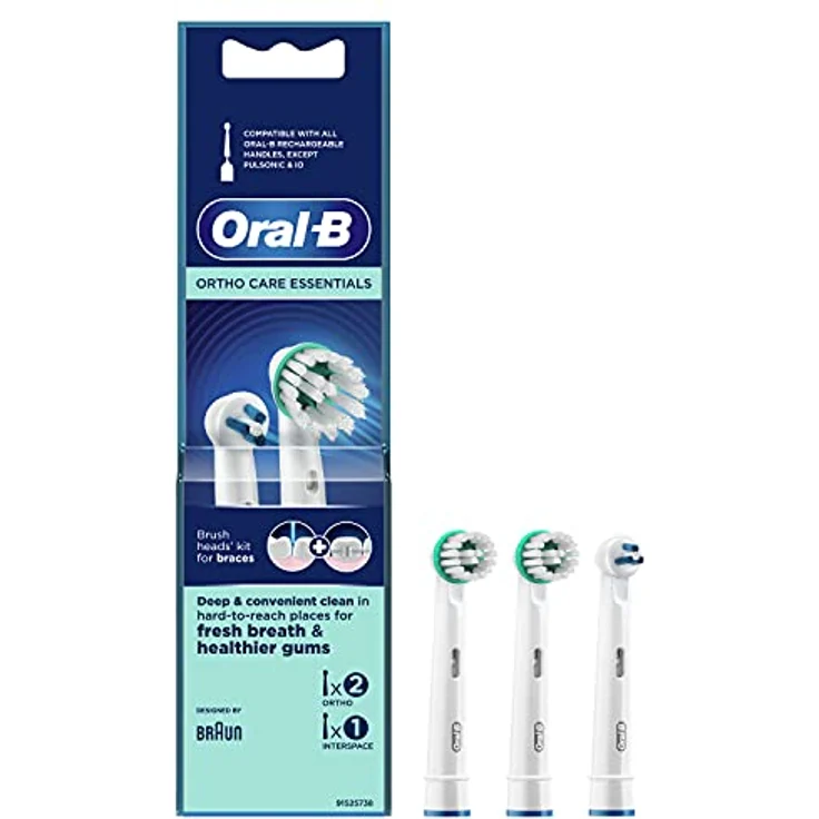 Oral-B Ortho Care Essentials Aufsteckbürsten für elektrische Zahnbürste, für Zahnspangen, mit extra Interspace Aufsteckbürste, Zahnbürstenaufsatz für Oral-B Zahnbürsten , 3 Stück (1er Pack) – Bild 1