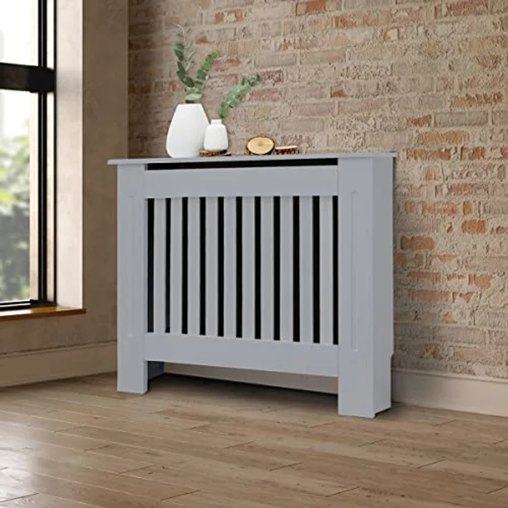 ECD Germany Heizkörperverkleidung Landhausstil 78x19x82 cm, Grau, aus MDF lackiert, für Wohn- und Schlafzimmer – Bild 1