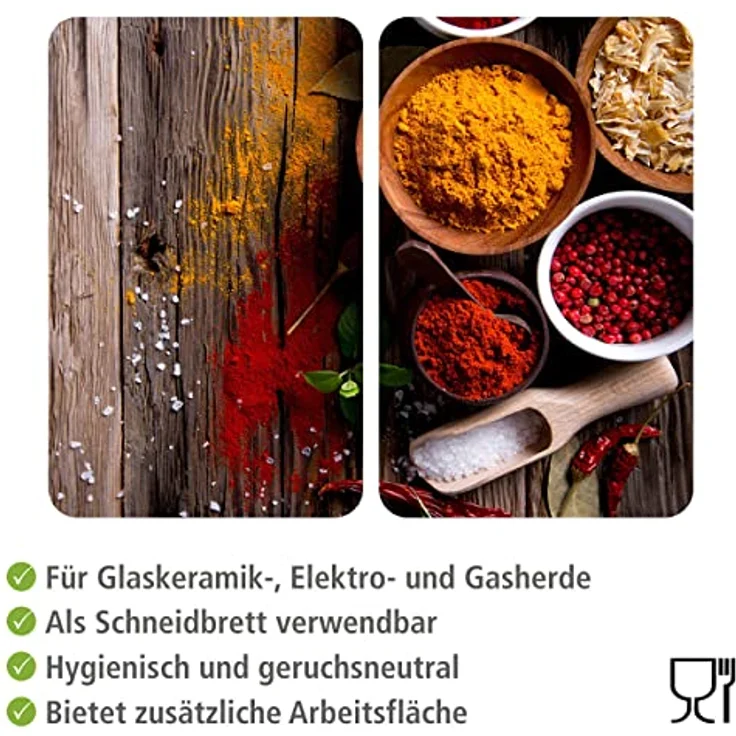 Wenko Herdabdeckplatte Universal Gewürze, 2er Set Herdabdeckung für alle Herdarten, Gehärtetes Glas, 30 x 52 cm, mehrfarbig – Bild 4