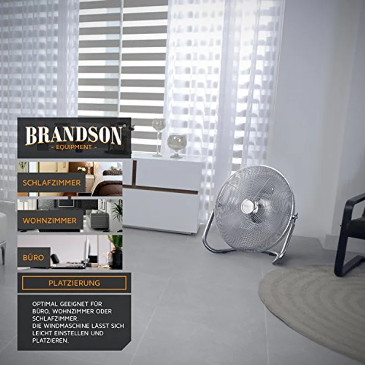 Brandson Windmaschine Retro Stil 120 Watt - Ventilator in Chrom - Standventilator 50cm - Bodenventilator - hoher Luftdurchsatz - stufenlos neigbarer Ventilatorkopf - Silber – Bild 6