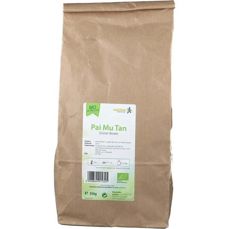 sanitas Grüner Tee China PAI MU T Bio, 250 g mit weißen Spitzen