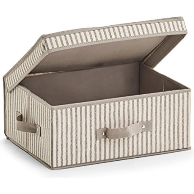 Zeller 14645 Aufbewahrungsbox mit Deckel Stripes, Vlies, Beige