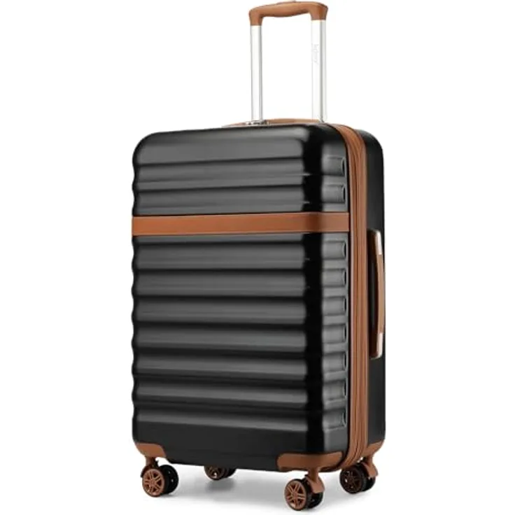 KONO Koffer Trolley Mittelgroß Hartschalenkoffer aus ABS+PC mit 4 Rollen, TSA Schloss, Schwarz/Braun, L, 65 x 43.5 x 25 cm