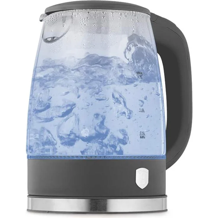 Berlinger Haus BH9815, Elektrischer Glas-Wasserkocher 1,7 L mit 2200 W, Matt-Anthrazit, beleuchtbare Wasserstandsanzeige, 360°-Basisstation
