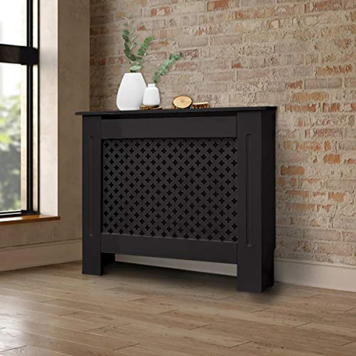 ECD Germany Heizkörperverkleidung Wabenmuster, 78x19x82 cm, Schwarz, MDF, einfach zu montieren – Bild 1