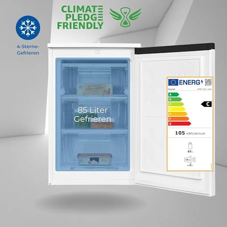 Exquisit Gefrierschrank GS581-051C weiss | Nutzinhalt: 85 L | 4-Sterne-Gefrieren | Türanschlag wechselbar | Standgerät – Bild 2