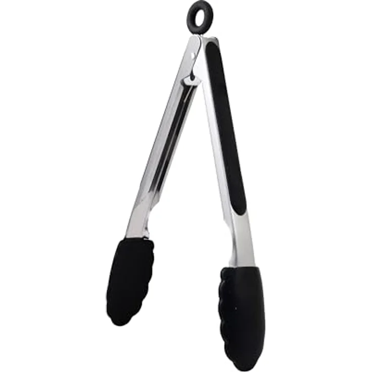 MasterPRO Foodies Set von 4 schwarzen Küchenutensilien, Silikon und Edelstahl, Pinsel 26 cm, Spatel 28 cm, Lebensmittelklemme 18 cm – Bild 5