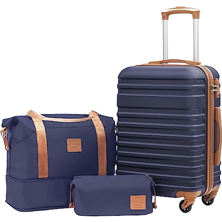 COOLIFE Trolley Koffer Set, 3-teilig aus ABS Hartschale, 4 Rollen, TSA-Schloss, inkl. Reisetasche und Kulturbeutel, 56 cm – Bild 1