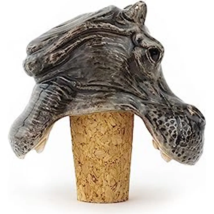 DONKEY Hungry Hippos Bottle Sealer, Korken mit einzigartigem Nilpferd-Design, handbemalt, Dolomit, blau