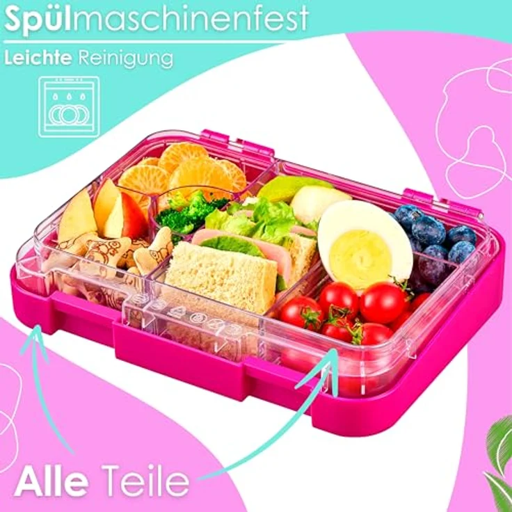 ecosa YummyBuddy Snackbox, Brotdose für Kinder, 4 Fächer erweiterbar auf 6, Auslaufsicher, BPA-frei, spülmaschinenfest, 21 x 15 x 4,5 cm – Bild 4
