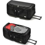 COFI 1453 Gepäcktasche mit 3 Rollen Trolley Handgepäck Reisetasche Reisegepäck Schwarz 120 L, Faltbar, Verstellbarer Griff, Stabilitätsschienen