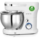 EMERIO Küchenmaschine Knetmaschine Rührmaschine mit 5L Edelstahlschüssel + 3 Rührwerkzeuge + Spritzschutz mit Einfüllöffnung kraftvolle 1000 Watt Power 6 Geschwindigkeiten + Pulse Retro KM-123117