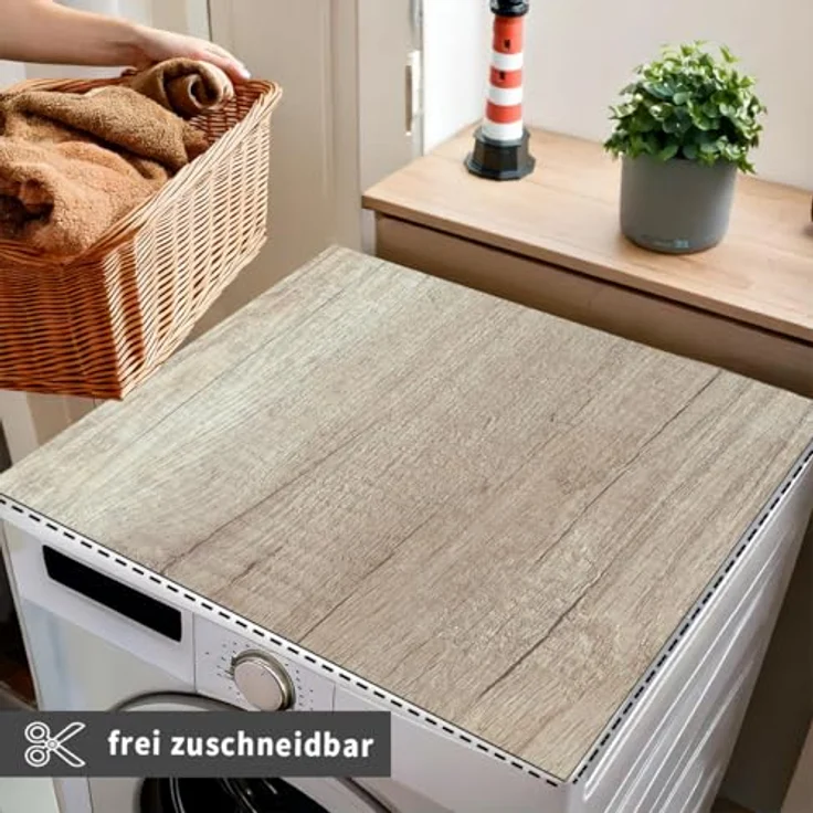 matches21 HOME & HOBBY Tabletop rutschfeste Waschmaschinenauflagen 2er Set Holz-Optik, zuschneidbare Gummi-Matte 60 cm als Waschmaschinen-Abdeckung, pflegeleicht und vielseitig einsetzbar – Bild 3