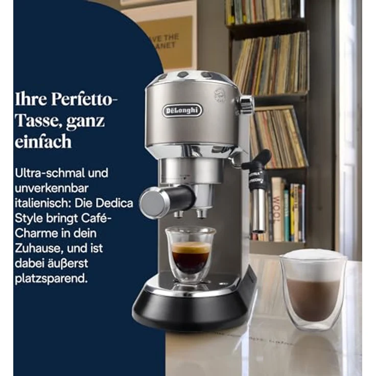 De'Longhi Dedica Style EC685.TB, Espressomaschine mit manuellem Milchaufschäumer, Titanschwarz – Bild 2