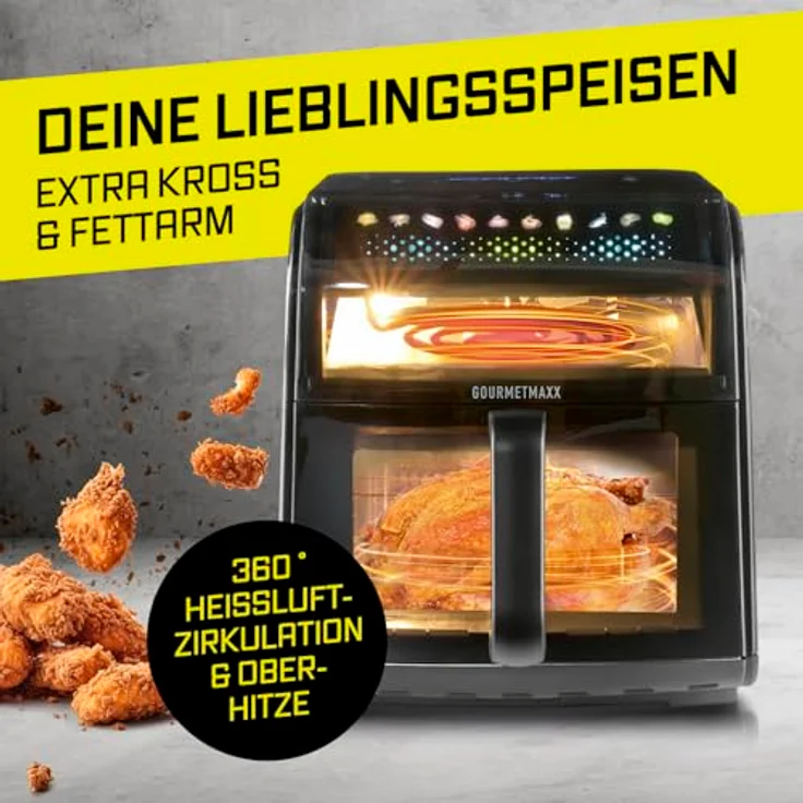 GOURMETmaxx Heißluftfritteuse Gourmet mit Sichtfenster & Panoramadach, 7 L, 10 Programme, Farbdisplay & Shake-Reminder – Bild 3