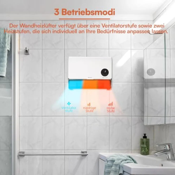 BE COOL Wand-Heizlüfter 2000W "Daniel" BCDaniel26 mit Fernbedienung, 2 Heizstufen und 12-Std.-Timer, platzsparendes Design – Bild 3