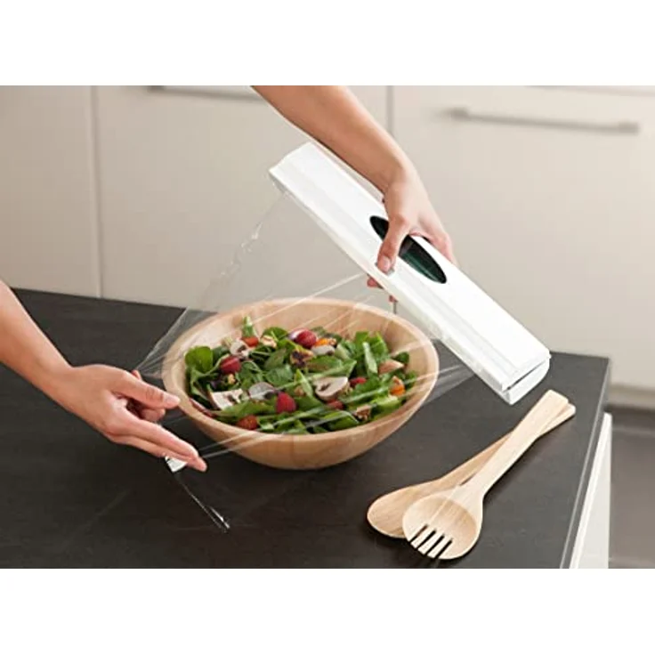 Wenko Folienschneider Perfect-Cutter, praktischer Abroller für Frischhaltefolie und Alufolie, Folienspender aus Kunststoff, 38 x 5,2 x 6,7 cm, weiß – Bild 6