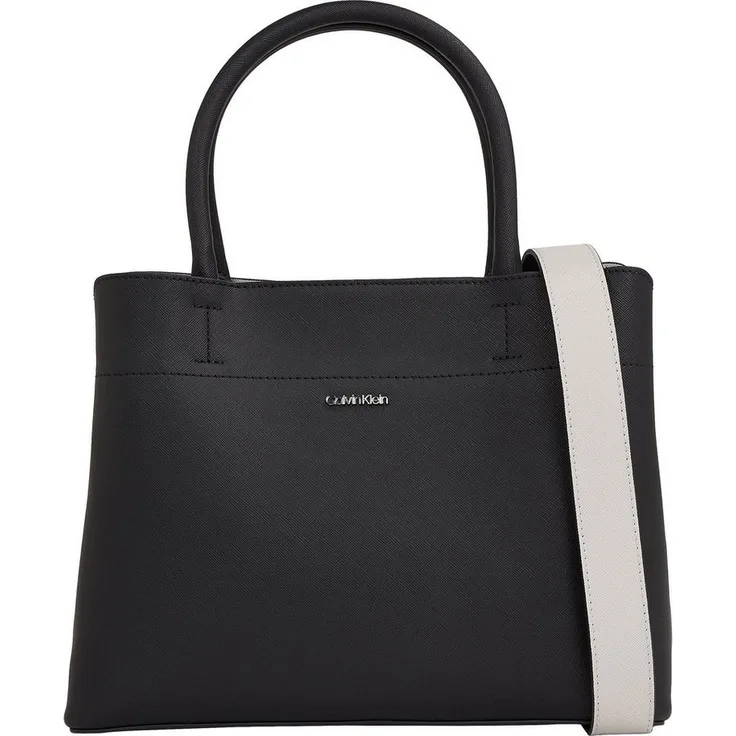 Calvin Klein Shopper BUSINESS MEDIUM TOTE_SAFFIANO, Handtasche Damen Tasche Damen Schultertasche Henkeltasche, in Ck Black/Sand Pebble
