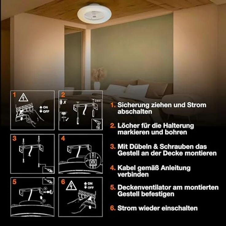 Osram WiFi Deckenventilator mit LED Lampe, dimmbar, 3000 Lumen, Lichtfarbe warmweiß bis tageslichtweiß, App-Steuerung & Fernbedienung, weiß – Bild 4