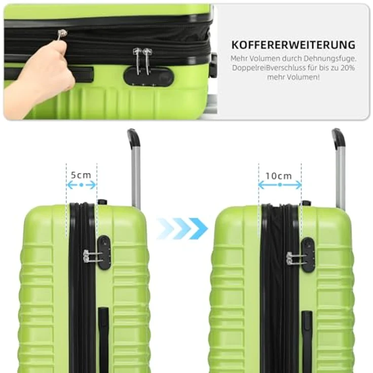 BEIBYE Hartschalen Koffer Set, 3-teilig mit Zwillingsrollen und erweiterbarem Stauraum, grün – Bild 5