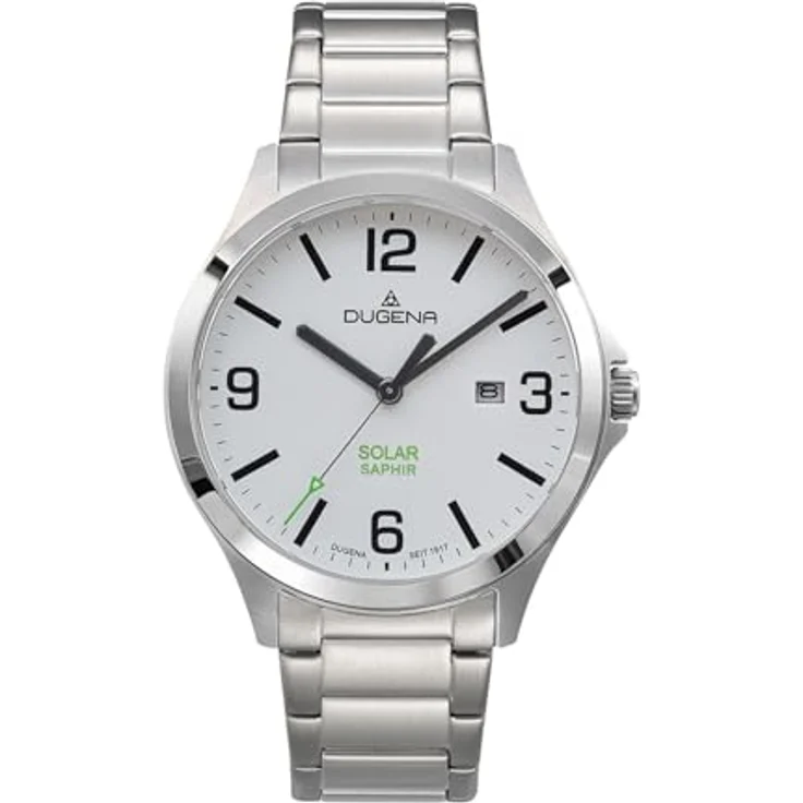 Dugena Herren-Armbanduhr Boston Solar, Quarz, Edelstahl, Saphirglas, Datumsanzeige, wasserdicht, 10 bar, weiß – Bild 1