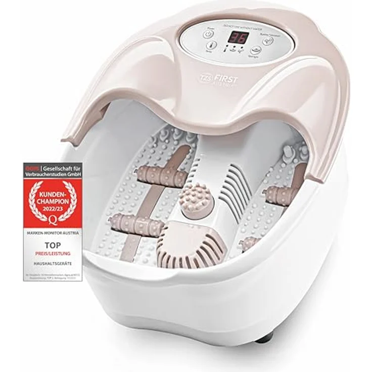 TZS First Austria Fußsprudelbad, Vibrations- und Luftblasenmassage, Infrarot- und Heizfunktion, Fußbad, 450W, 2 Programme, 3 Aufsätze, klappbarer Griff, Aromabox – Bild 1