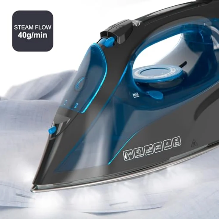 Black+Decker BXIR2605E Dampfbügeleisen, 2600W, 170g/min Dampfstoß, Edelstahlsohle, Anti-Kalk-System, Entfernung von Viren und Bakterien – Bild 4