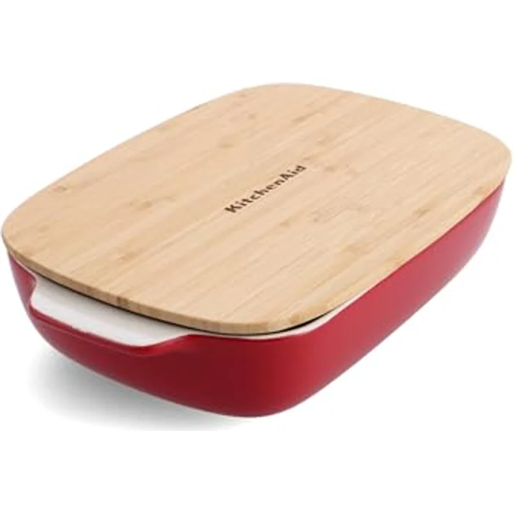 KitchenAid Stoneware Backform Rechteckig mit Bambusdeckel, Antihaftbeschichtung, PFAS-Frei, 32 cm/3,8L, Ofenfest bis 260°C, Spülmaschinenfest, Imperium Rot – Bild 2