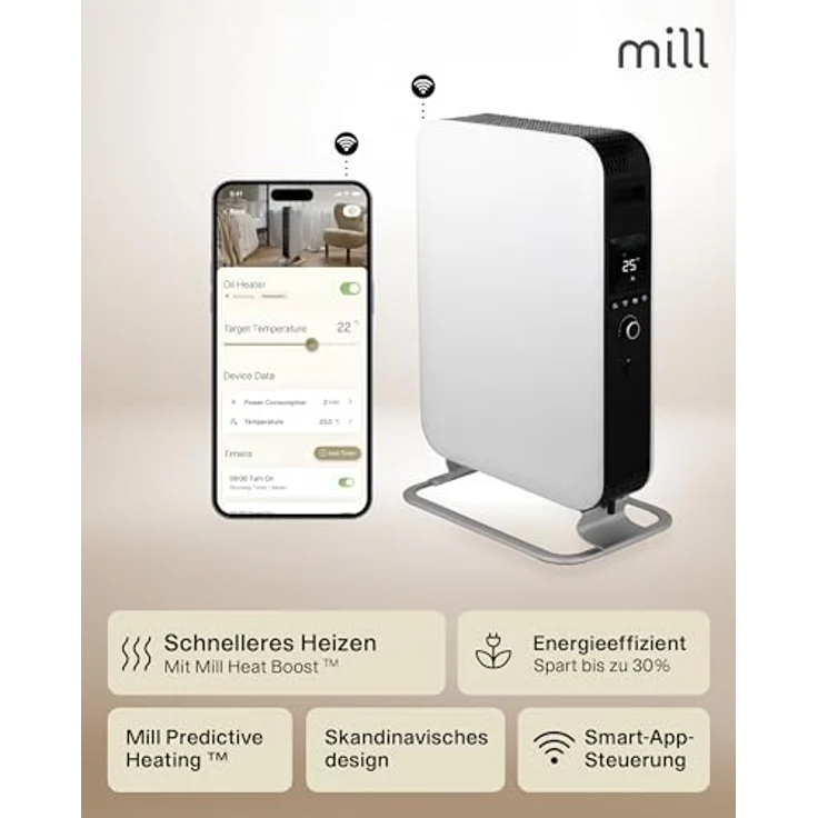 Mill Öl-Radiator Gentle Air WIFI 42 x 65,6 cm 2000 W weiß, mit Wi-Fi und Fernsteuerung – Bild 3