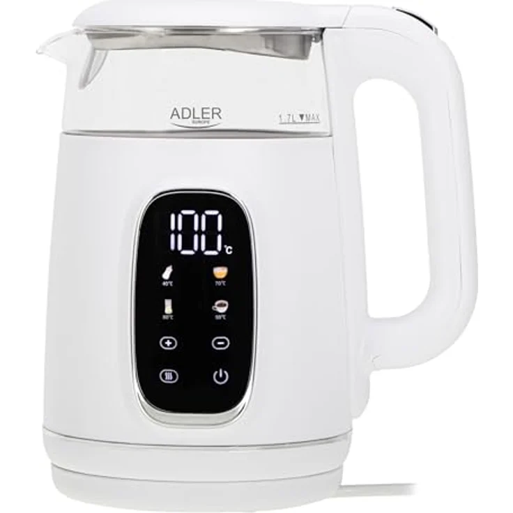 ADLER Wasserkocher AD 1200, 2200W mit Temperatureinstellung, 1,7L, 5 Temperaturprogramme, LED-Display, Touchpanel, Warmhaltefunktion, integrierter Filter und 360°-Drehbasis – Bild 1