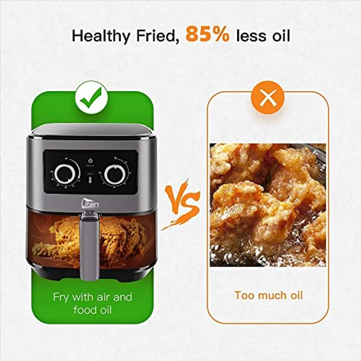 Uten Heißluftfritteuse, 5.5L XXL Airfryer heissluftfriteuse 1700W Friteuse, Timer, Antihaft-Bratkorb Luftfritteuse für 2-8 Personen, Wärmeisoliert – Bild 4