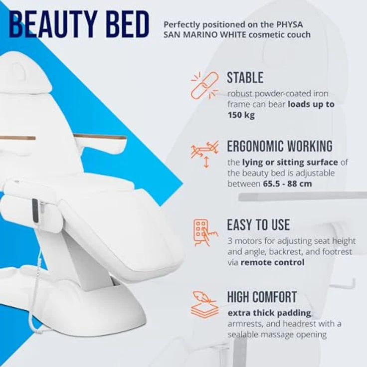 Physa Kosmetikliege San Marino White - Elektrische Therapieliege für Beauty und Gesundheit, 150 kg Tragfähigkeit – Bild 3