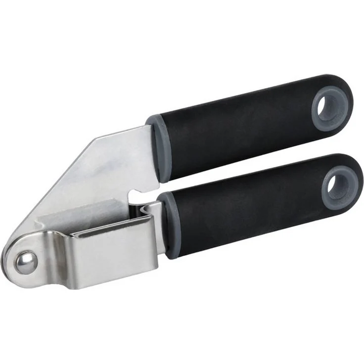 axentia Knoblauchpresse Blackline, Edelstahl-Knoblauchschneider mit Softtouch-Griff, ergonomisch, schwarz-grau
