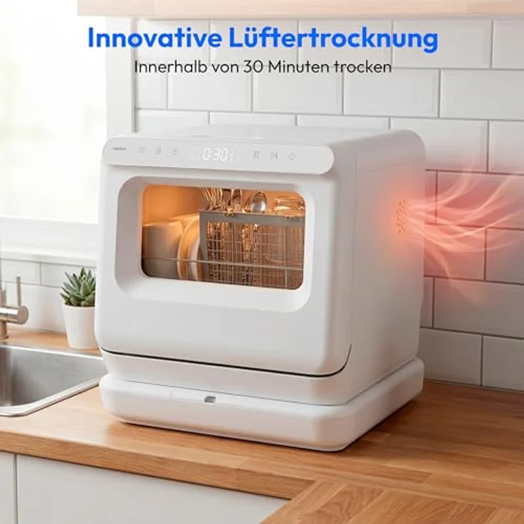 MEDION Mini Geschirrspüler DWT30, freistehend, 3 Maßgedecke, Tischgeschirrspüler mit/ohne Wasseranschluss, 6 Programme, UV-Licht, Lüfter-Trocknung, Touch-Display, weiß, MD370022 – Bild 5