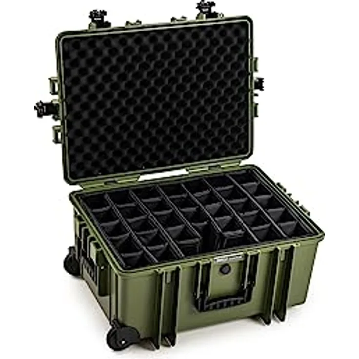B&W Transportkoffer Outdoor Typ 6800 bronze-grün mit variabler Facheinteilung, Trolley Koffer, ideal auf Tour - wasserdicht nach IP67 Zertifizierung, staubdicht, bruchsicher und unverwüstlich