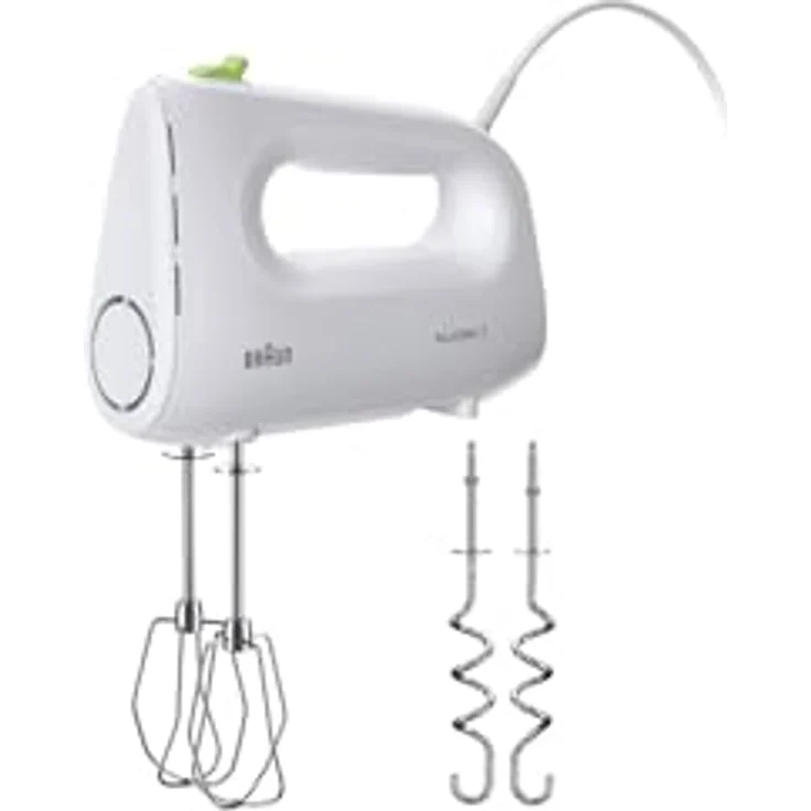 Braun Household MultiMix 1 HM 1110 WH Handmixer - Handrührgerät mit 4 Geschwindigkeitsstufen plus Turbo, FastMix Technologie, EasyClick, inkl. Schneebesen und Knethaken, Einhandbedienung, 450W, Weiß – Bild 1