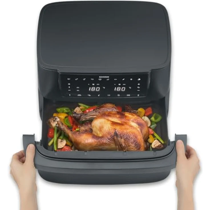 Severin Heißluftfritteuse FR 2490 "Flex Max Dual", 9 l, 2600 W, intelligente Heißluftzirkulation, Touch-Bedienung – Bild 9