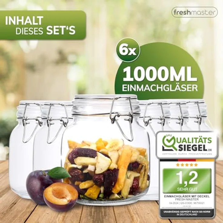 Fresh Master Einmachglas Vorratsgläser mit Drahtbügel-Verschluss, Glas, (6-tlg), mit Bügelverschluss, 6 x 500ml – Bild 6