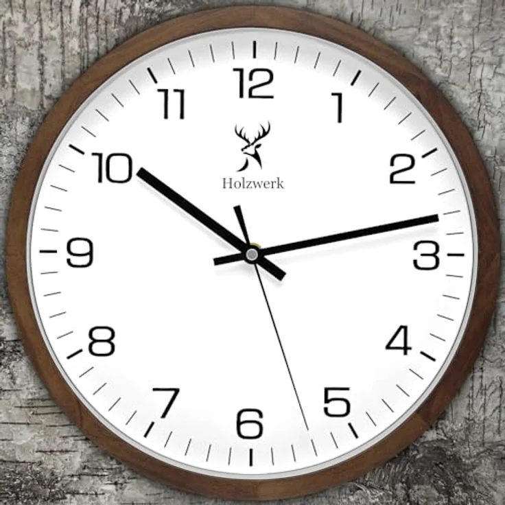 Holzwerk Wanduhr Designer Loft, Quarz Wanduhr aus massivem Fichten-Holz, weiß/grau, lautlos, 30 cm – Bild 6