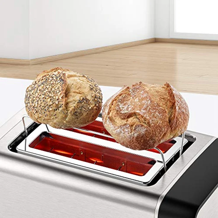 Bosch TAT5P420DE DesignLine Kompakt-Toaster, Auftau-Aufwärmfunktion, versenkbarer Brötchenaufsatz, Abschaltautomatik, 970 W, Edelstahl – Bild 5