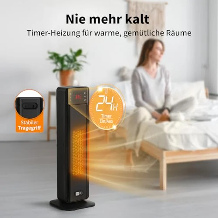 aeco EcoHeat Boost 58cm, Heizlüfter mit Fernbedienung, 2000W PTC-Keramik, 75° Oszillation, 4 Betriebsmodi, Überhitzungs- und Kippschutz – Bild 5