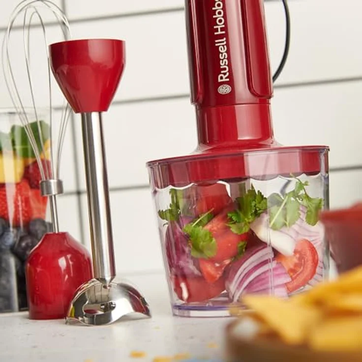 Russell Hobbs Desire 3-in-1 Stabmixer, Mixer, Schneebesen & Zerkleinerer in Rot, 600ml Mixbecher, spülmaschinengeeignet, Edelstahlmesser für Smoothies, Suppen, Saucen & Dips – Bild 4