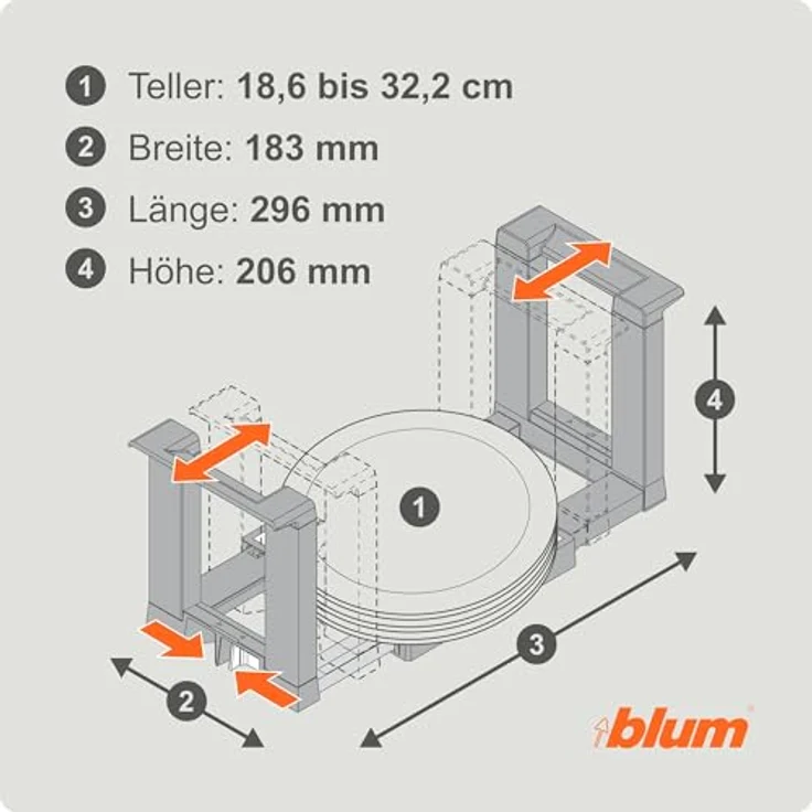 Blum ZC7T0350 Orga-Line Tellerhalter, verstellbar 186 bis 321 mm – Bild 4