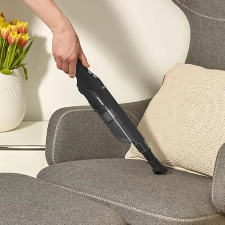 SEVERIN Kabelloser Handstaubsauger HV 9589, leiser Staubsauger mit Möbel- und Tastaturzubehör, Akkulaufzeit bis zu 30 min, Schwarz – Bild 4